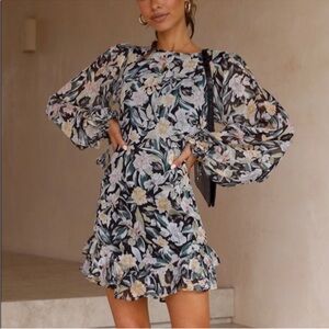 Petal & Pup Floral Mini Dress - Black and Cream